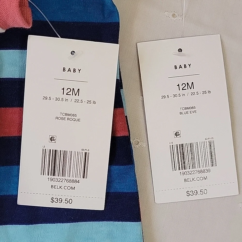 Crown & Ivy Baby Boys 12M Striped Polo Romper 2-Pack Blue Rose TCBM065‎ NEW